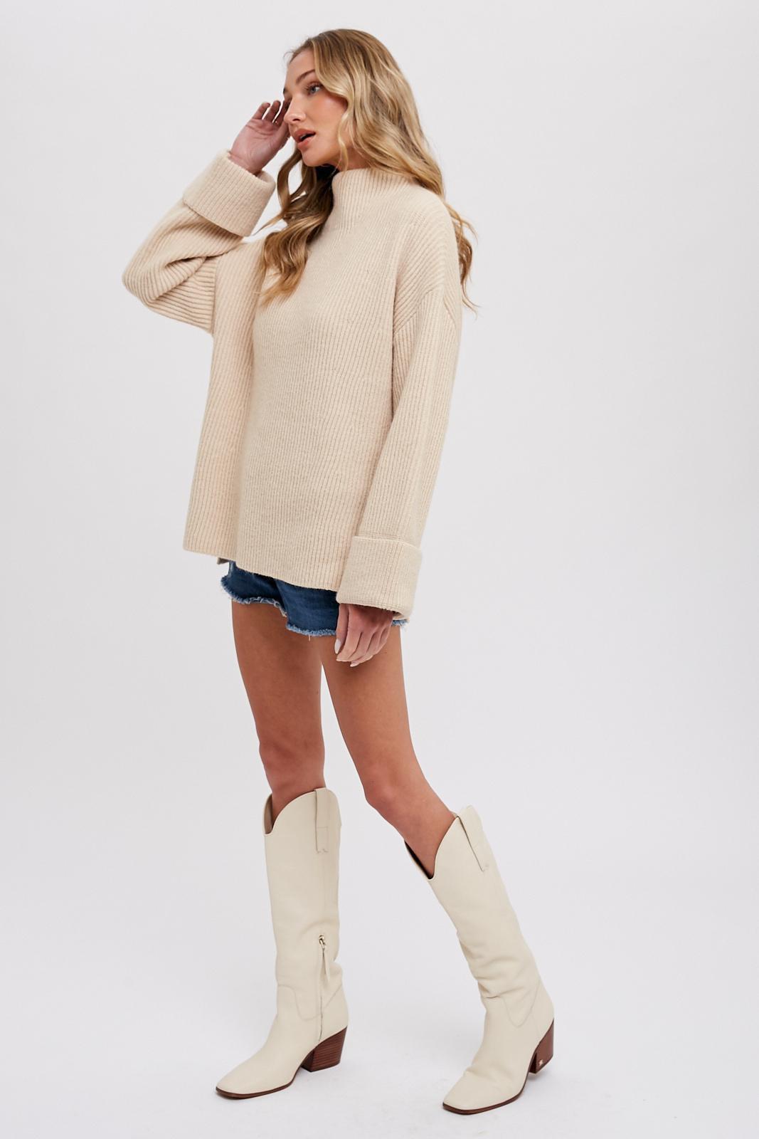 Whitney Funnel Neck Oversized Sweater || Cream