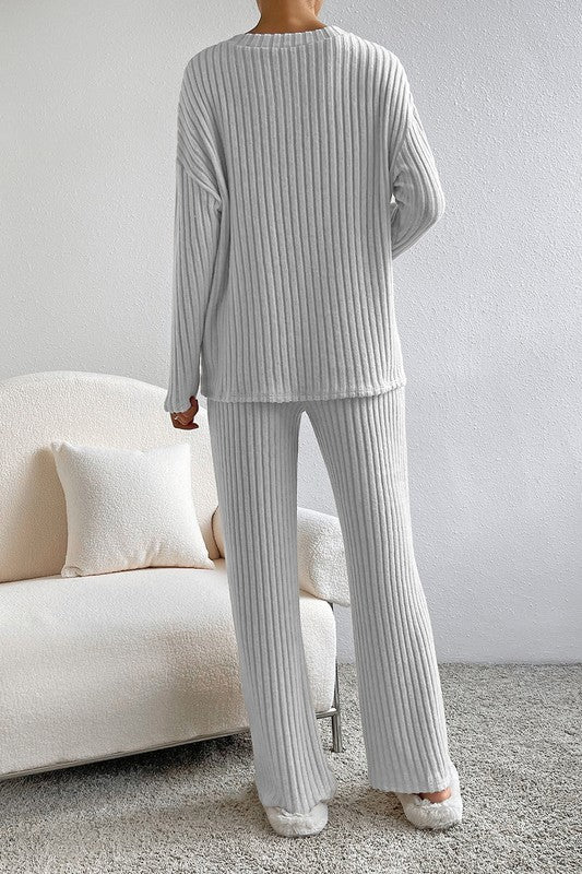 Laura Ribbed Knit V Neck Slouchy Two-piece Outfit