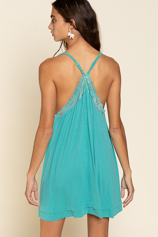 Zoey Sleeveless Deep V-neck Dress with Lace on Front