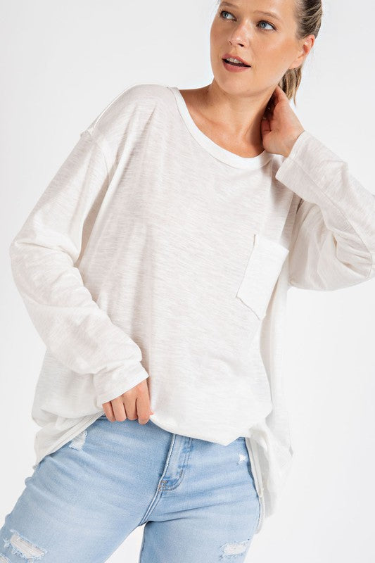 Avery Mineral Washed Round Neckline Long Sleeves Top