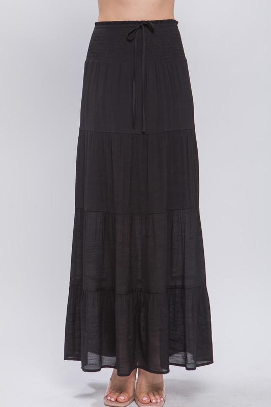 Camilla Smocked Maxi Skirt || Black