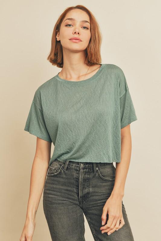 Carly Cropped Tee || Dusty Teal