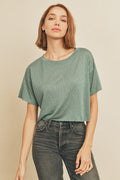 Carly Cropped Tee || Dusty Teal