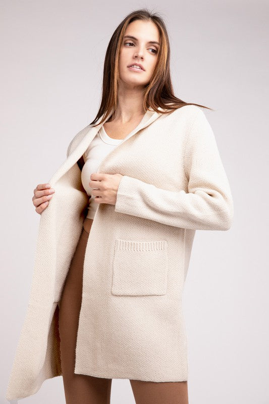 Hanna Hooded Open Front Sweater Cardigan