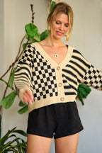 June Contrast pattern Sweater Cardigan