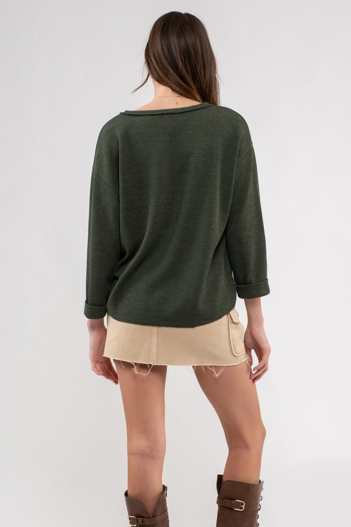 Sally Quarter Fold Knit Top II Olive