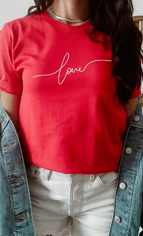 Love in Cursive Script Valentines Plus Graphic Tee