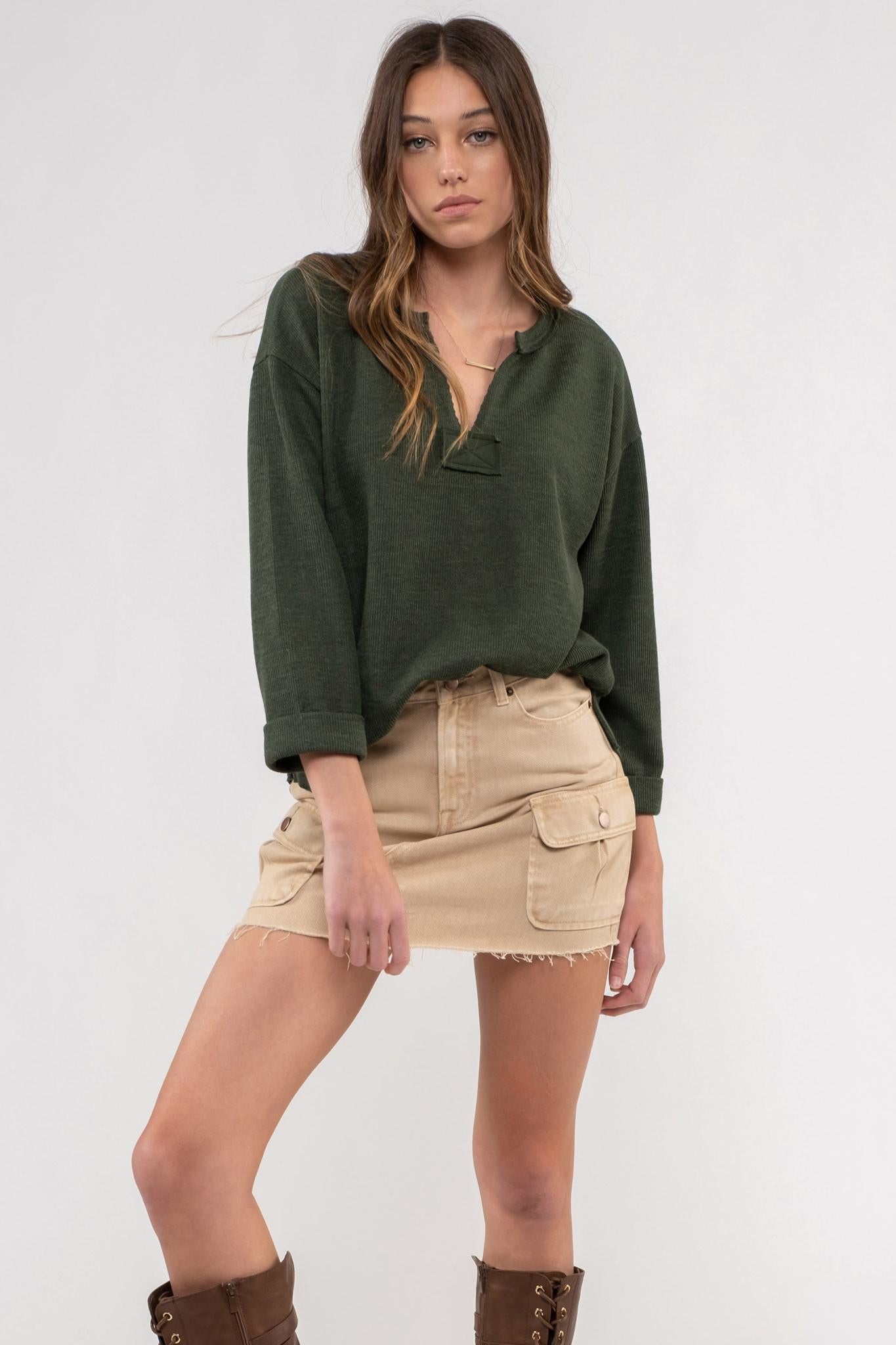 Sally Quarter Fold Knit Top II Olive
