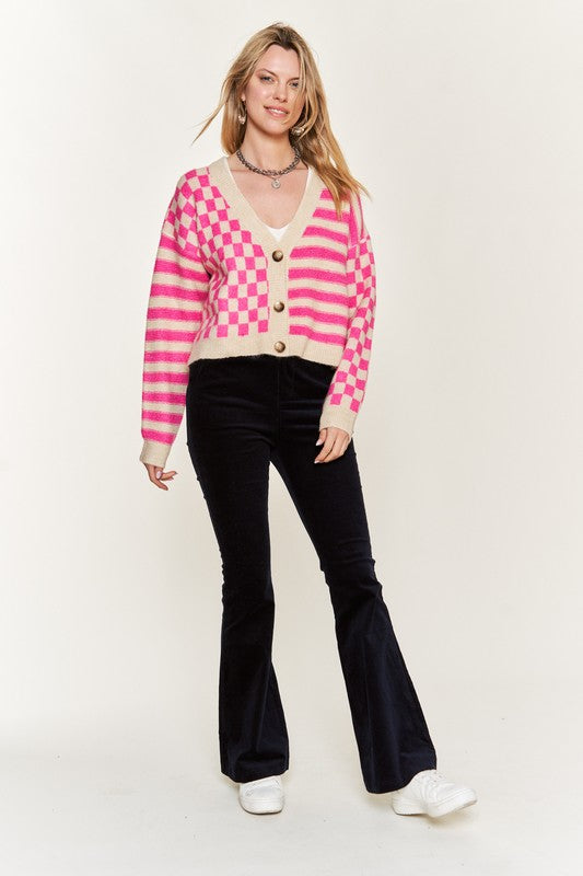 June Contrast pattern Sweater Cardigan