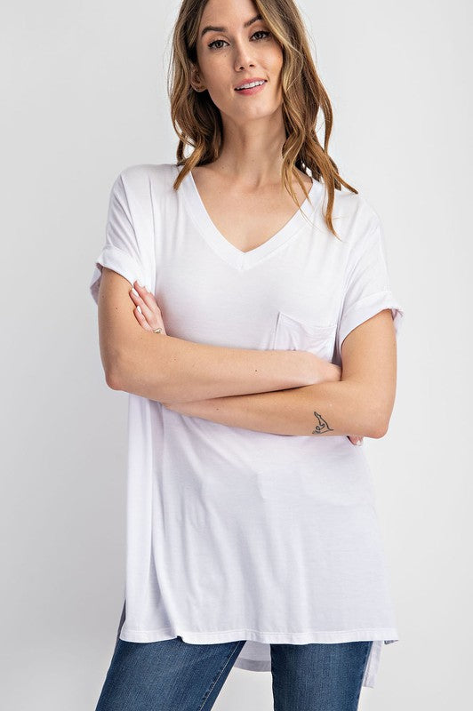 Catie V Neck Basic High-Low Hem Top