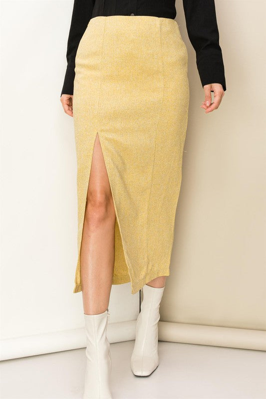 Abigail High Waisted Slit Skirt || Yellow
